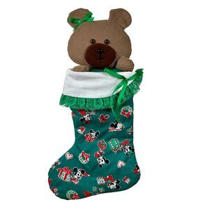 Vintage 80s 3D Teddy Bear Christmas Stocking Mickey Minnie Disney Babies Fabric